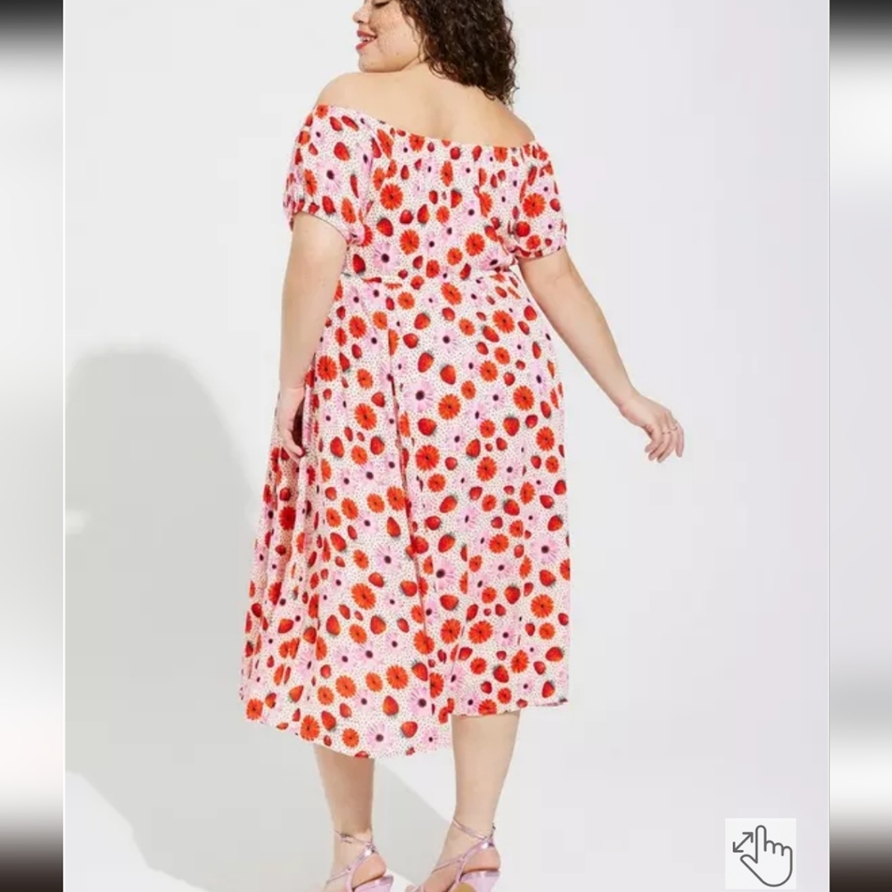 Retro Chic Strawberry/Daisy Off Shoulder Dress - Picture 2 of 8
